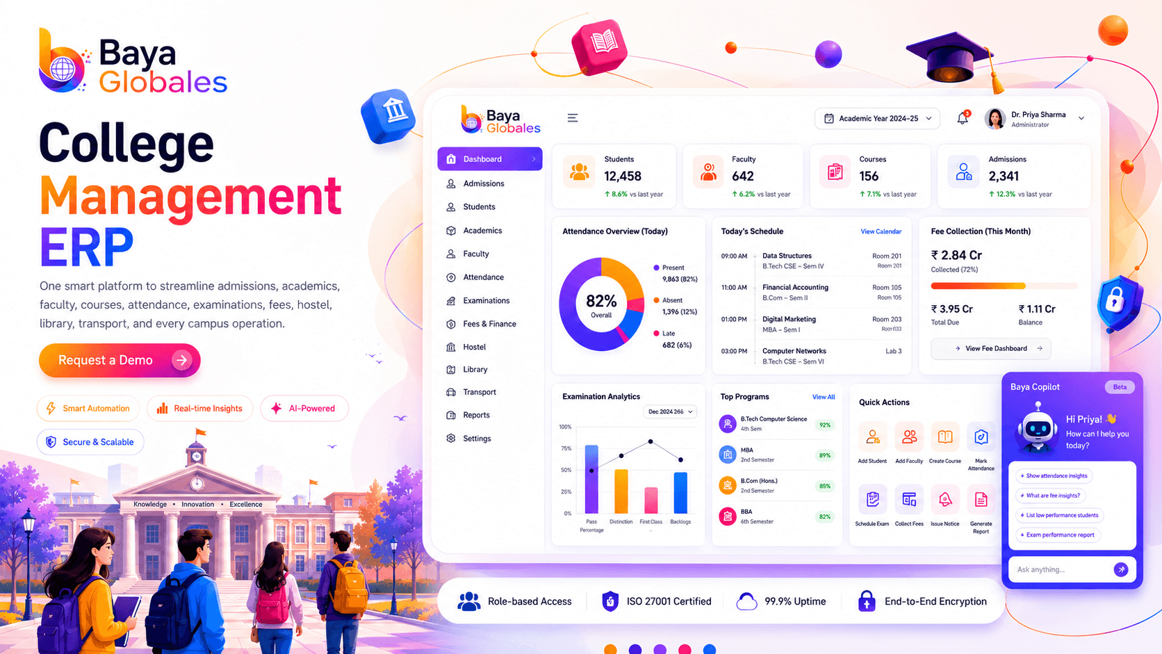 Baya Globales College ERP dashboard